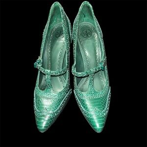 Tory Burch Green Snakeskin Heels